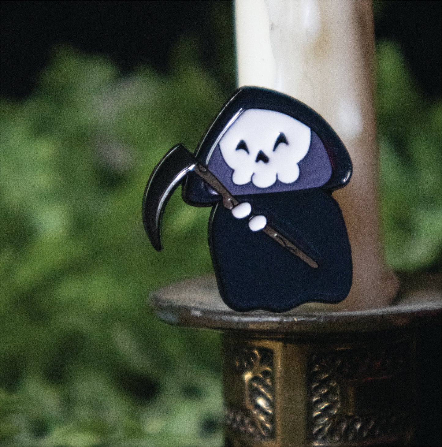 Grim Reaper Enamel Brooch Pin