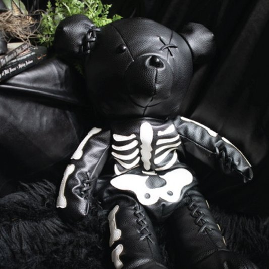 Skeleton Teddy Bear Leather Black Backpack