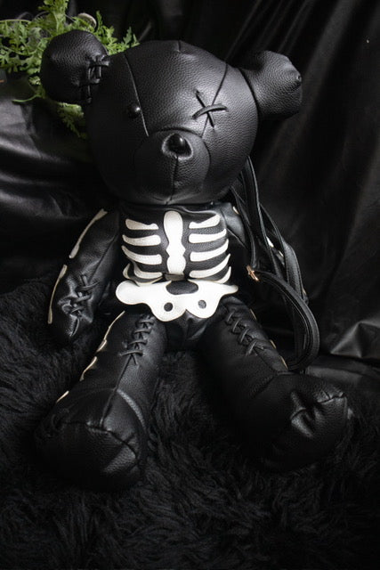 Skeleton Teddy Bear Leather Black Backpack